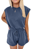 Cut-Out Back Drawstring Knit Romper- 2 Colors