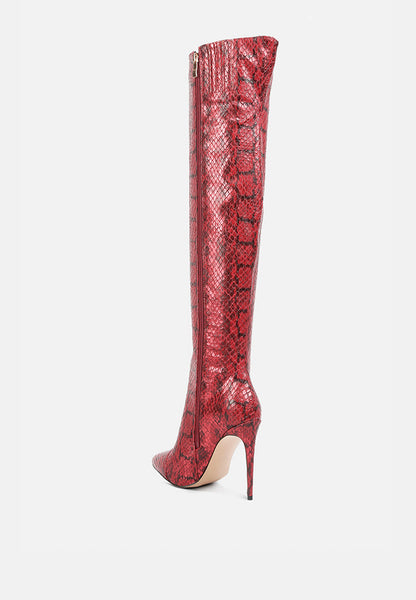 Catalina Snake Print Stiletto Knee Boots- 3 Colors