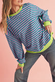 Striped Contrast Trim Oversized Sweatshirt- 4 Colors