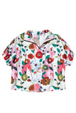 Floral V-Neck Contrast Trim Short Sleeve Blouse- 2 Colors