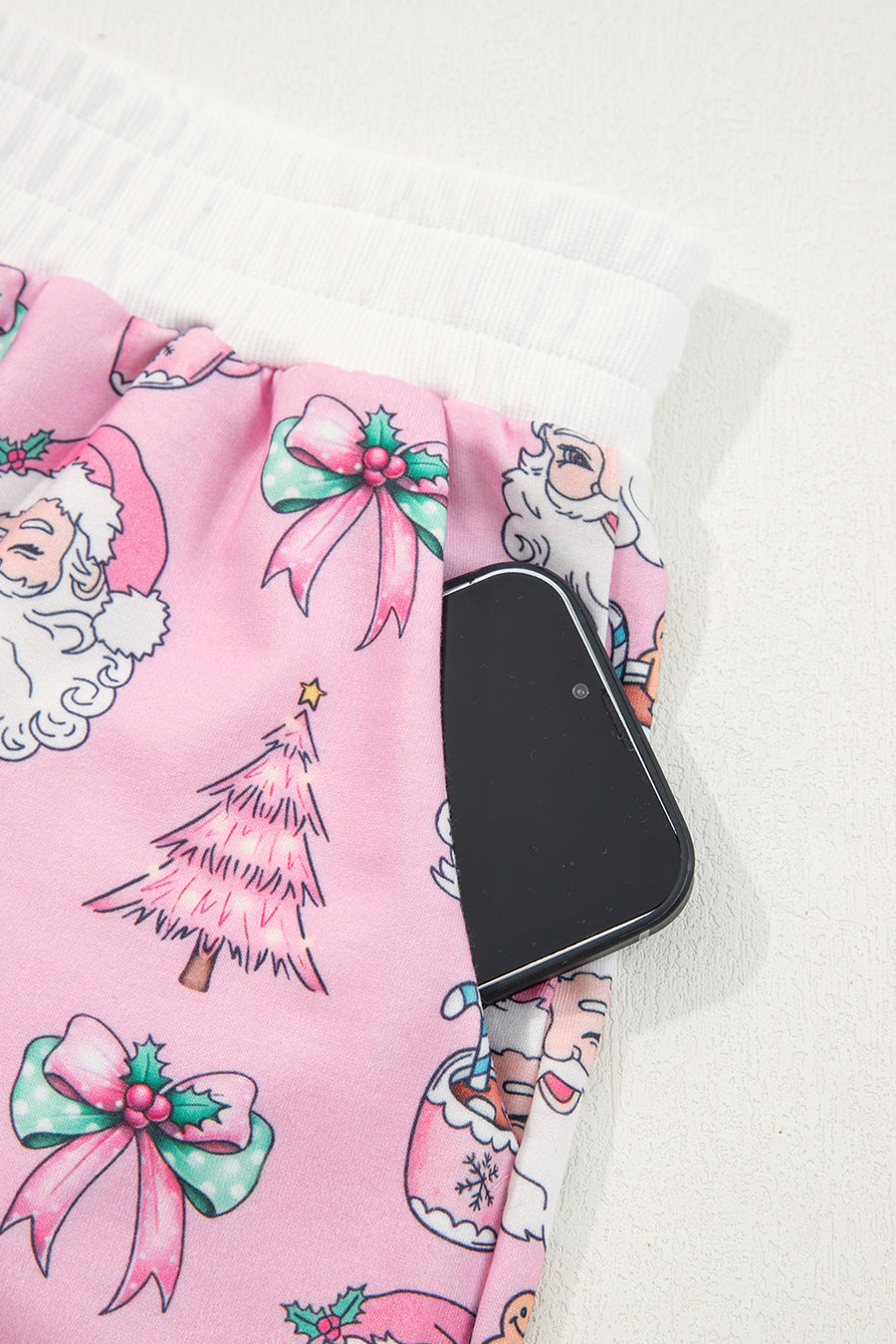 Pink Santa Claus Graphic Christmas Tree Long Sleeve Pajama Set- 2 Colors