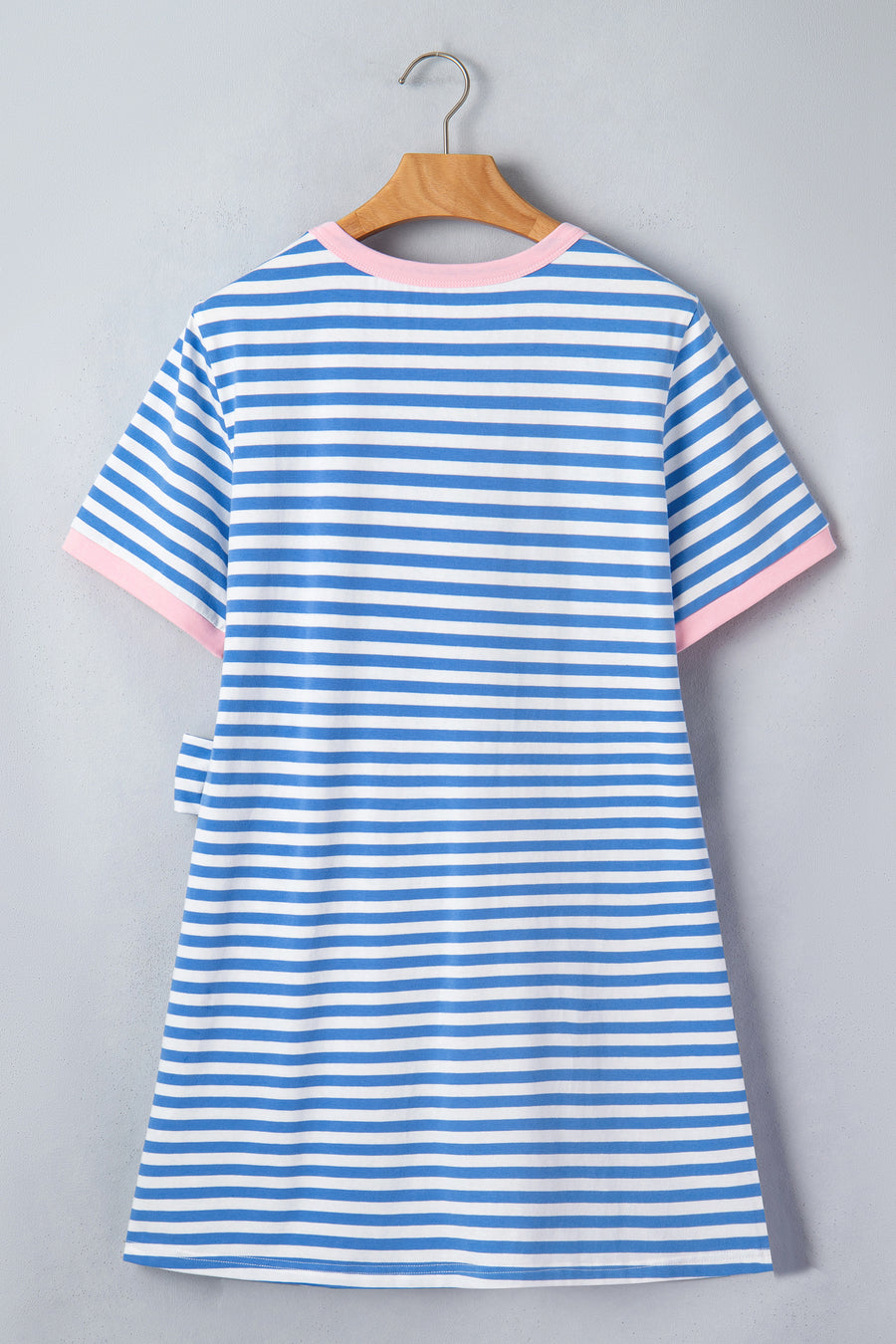 Striped Tie Front Contrast Trim Crew Neck T-Shirt Mini Dress- 3 Colors