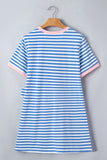 Striped Tie Front Contrast Trim Crew Neck T-Shirt Mini Dress- 3 Colors