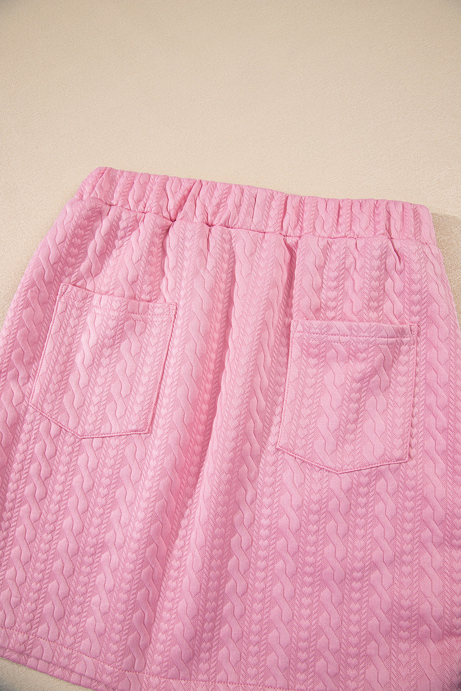 Contrast Trim Textured Crew Neck Top and Pocketed Skirt Set- 2 Colors
