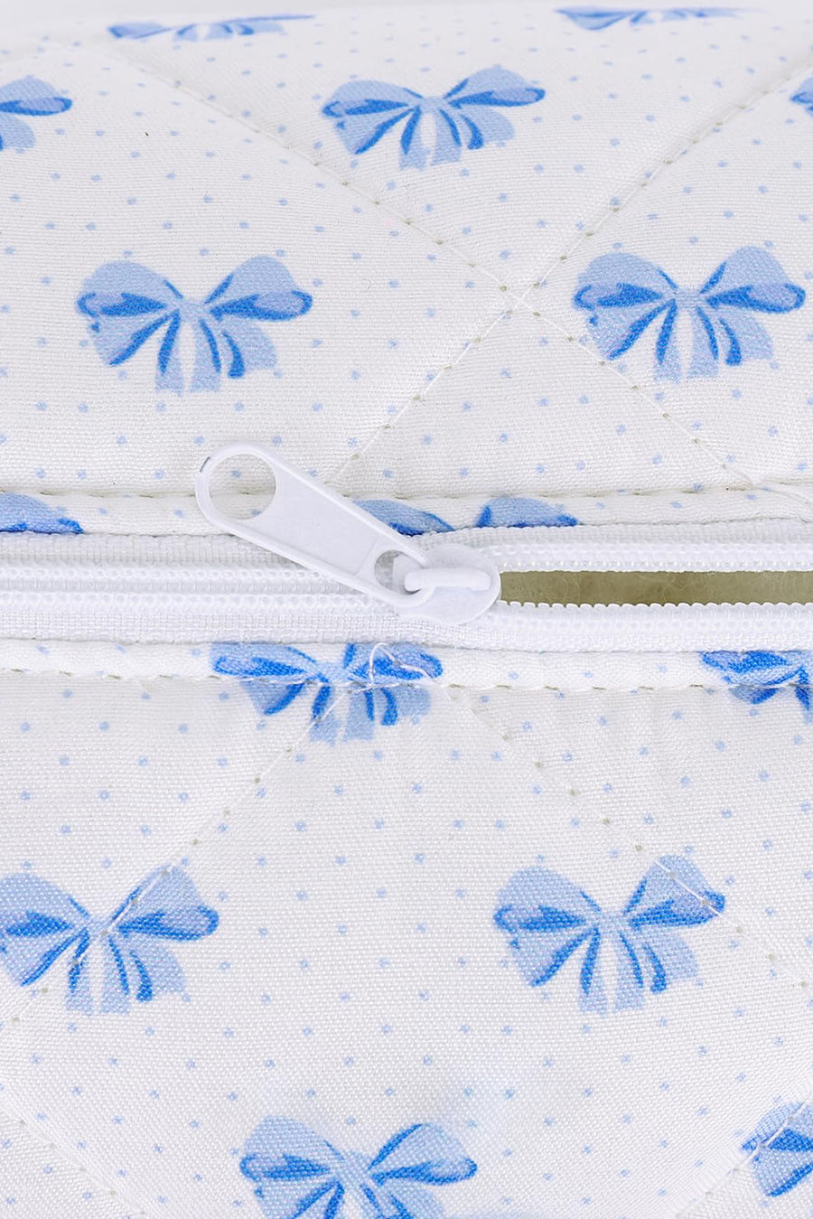 Blue & White Bow Print Quilted Zip-Up Makeup Bag