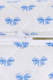 Blue & White Bow Print Quilted Zip-Up Makeup Bag