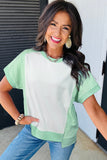 Color Block Exposed Seam Patchwork Crew Neck T-Shirt- 2 Colors