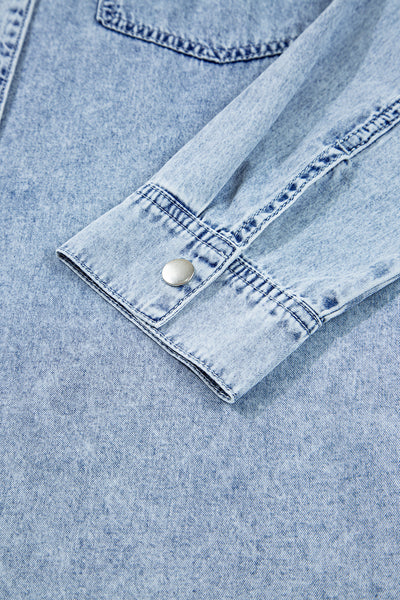 Beau Blue Chest Pocket Raw Hem Denim Loose Shirt Dress