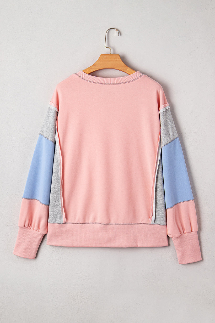 Apricot Pink Exposed Seam Colorblock Split Cuffs & Hem Oversized Sweatshirt