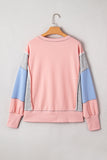 Apricot Pink Exposed Seam Colorblock Split Cuffs & Hem Oversized Sweatshirt