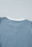 Myosotis Color Block Patchwork V Neck Embroidered Puff Sleeve Babydoll Blouse
