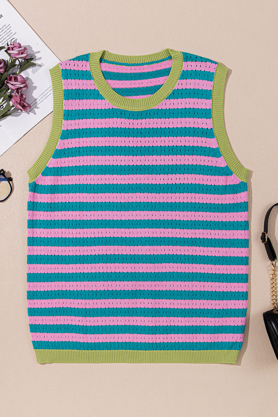 Striped Contrast Trim Sleeveless Sweater Vest- 3 Colors