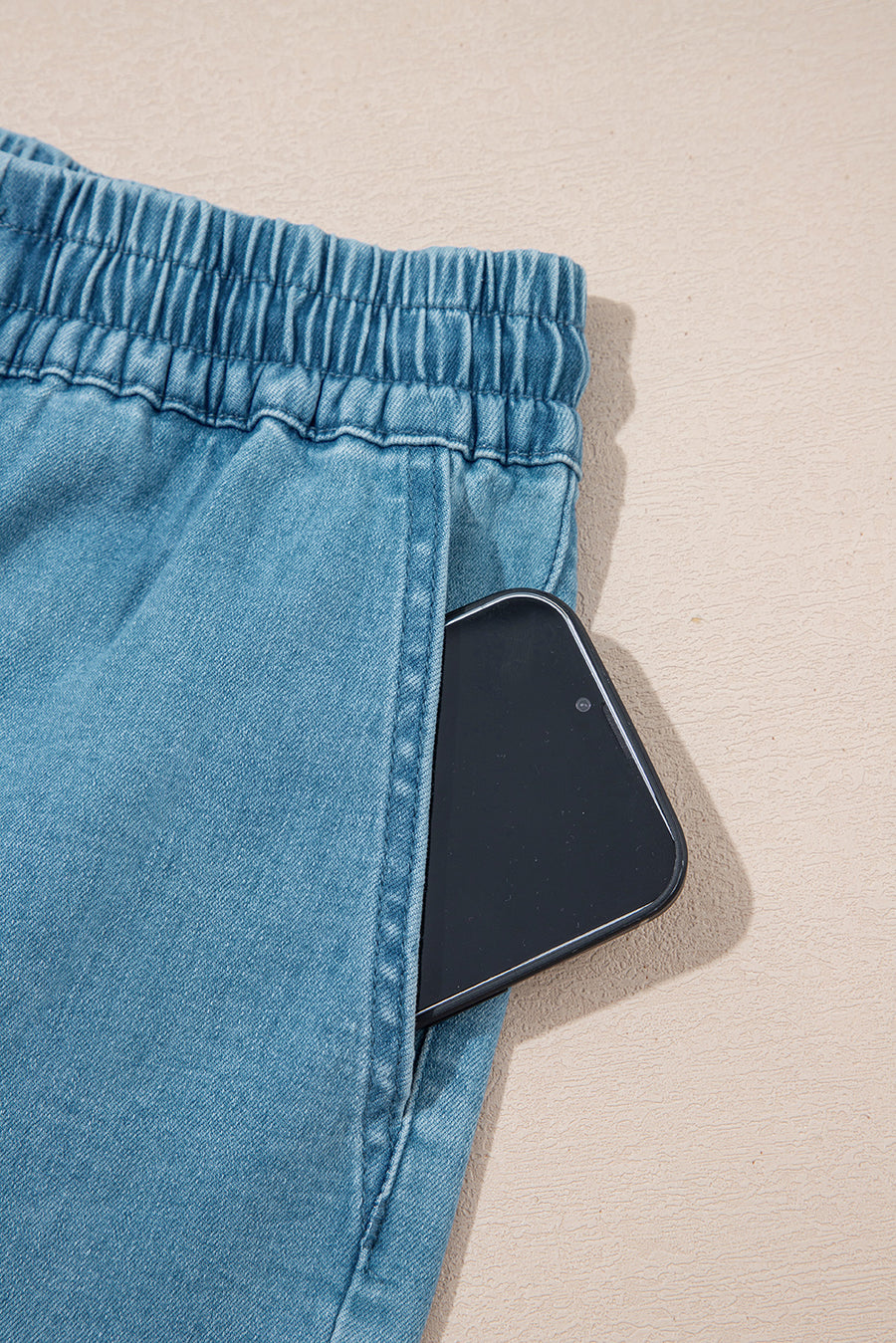 Drawstring Elastic Waist Denim Shorts