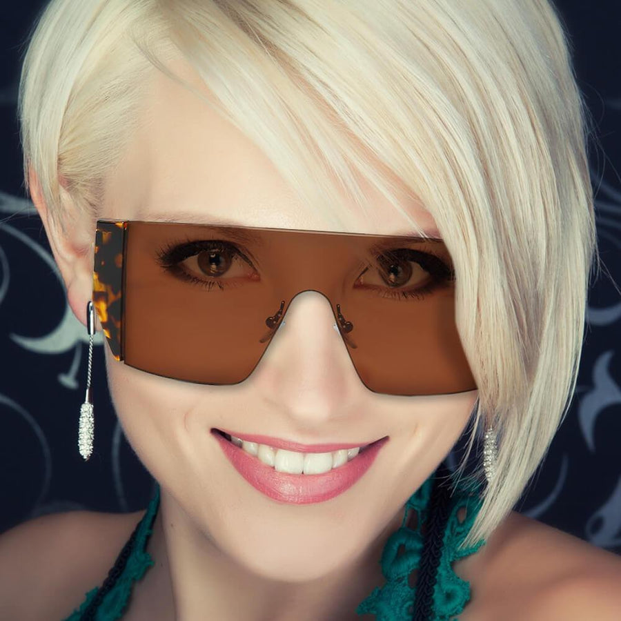 MABLETON | Women Retro Flat Top Lens Square Shield Wrap Around Sunglasses