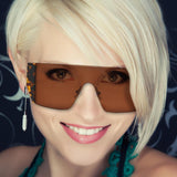 MABLETON | Women Retro Flat Top Lens Square Shield Wrap Around Sunglasses