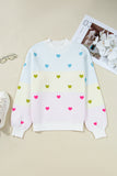 Multicolored Hearts Color Block High Neck Sweater