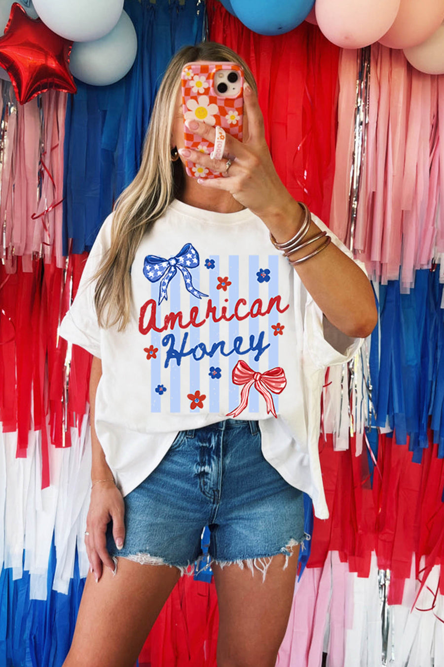 White American Honey Flowers and Bows Graphic T-Shirt