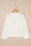 Yellow Cream Scalloped Trim Hollow Out Knit Long Sleeve Top