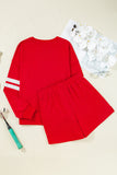 Varsity Striped Sleeve Drop Shoulder Sweatshirt and Shorts Set- 5 Colors