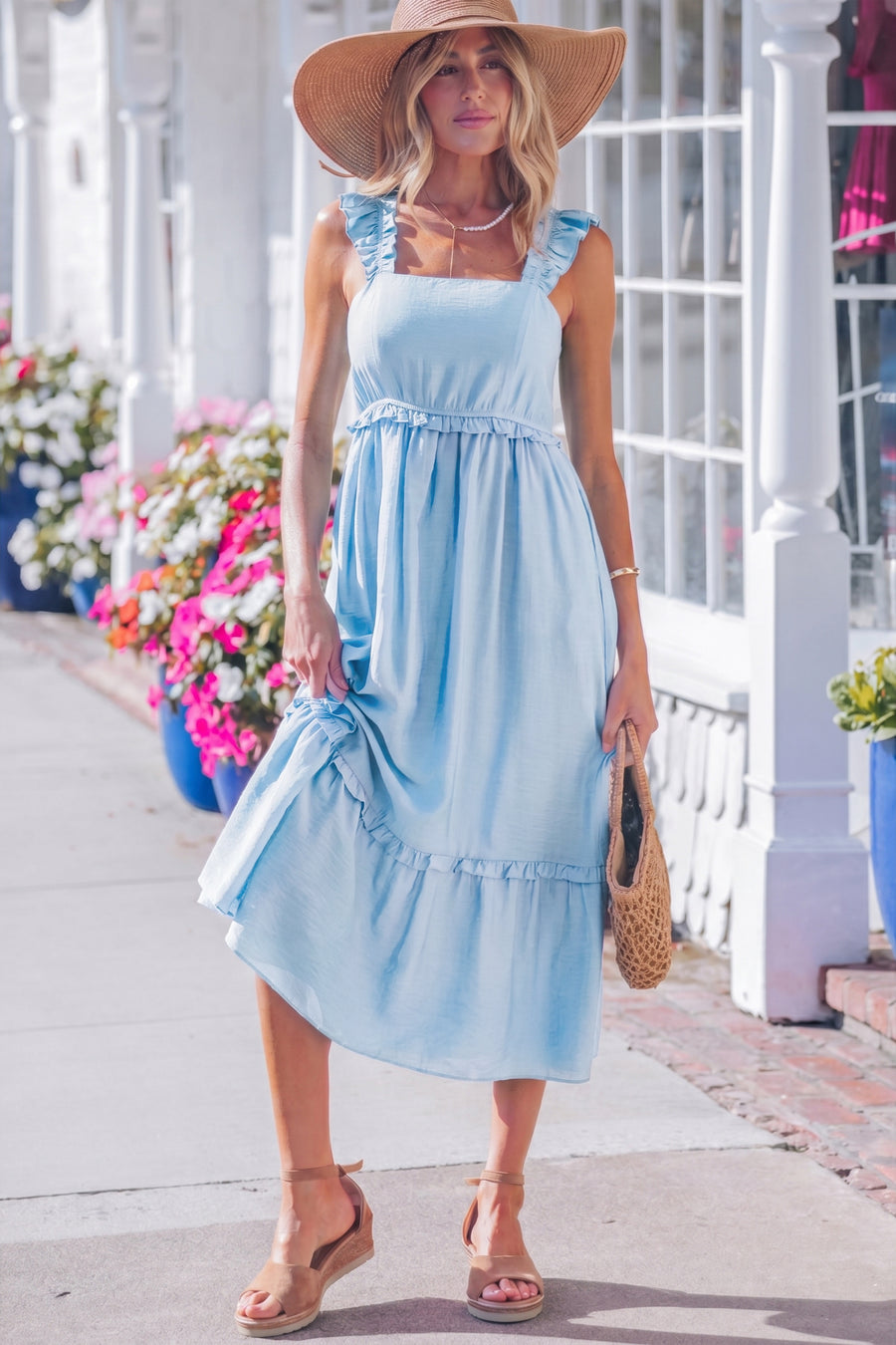 Solid Color Ruffle Trim High Waist Sleeveless Maxi Dress A- 2 Colors