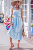 Solid Color Ruffle Trim High Waist Sleeveless Maxi Dress A- 2 Colors