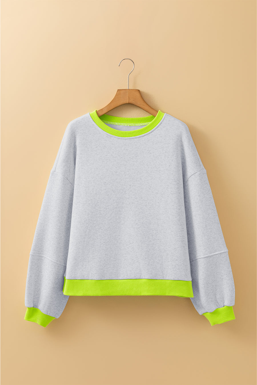 Light Grey Contrast Trim Patchwork Drop Sleeve Loose Sweatshirt
