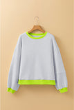 Light Grey Contrast Trim Patchwork Drop Sleeve Loose Sweatshirt