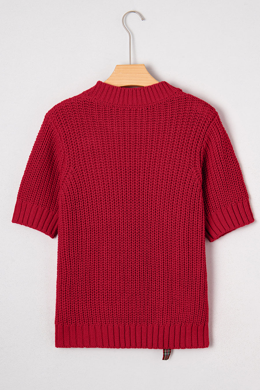 Plaid Lace-Up Puff Short Sleeve Sweater- 2 Colors