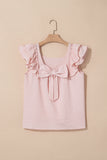 Textured Bow Frilled Ruffle Sleeve Blouse- Light Pink
