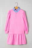 Striped Collar Long Sleeve Ruffle Hem Dress- 2 Colors