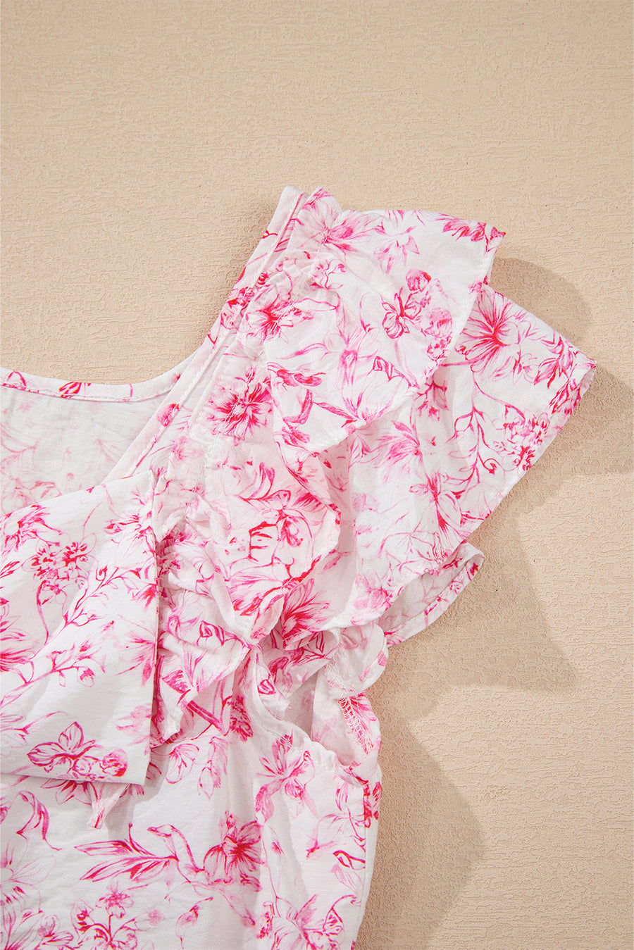 Floral Ruffle Short Sleeve Bow Back Blouse- 2 Colors