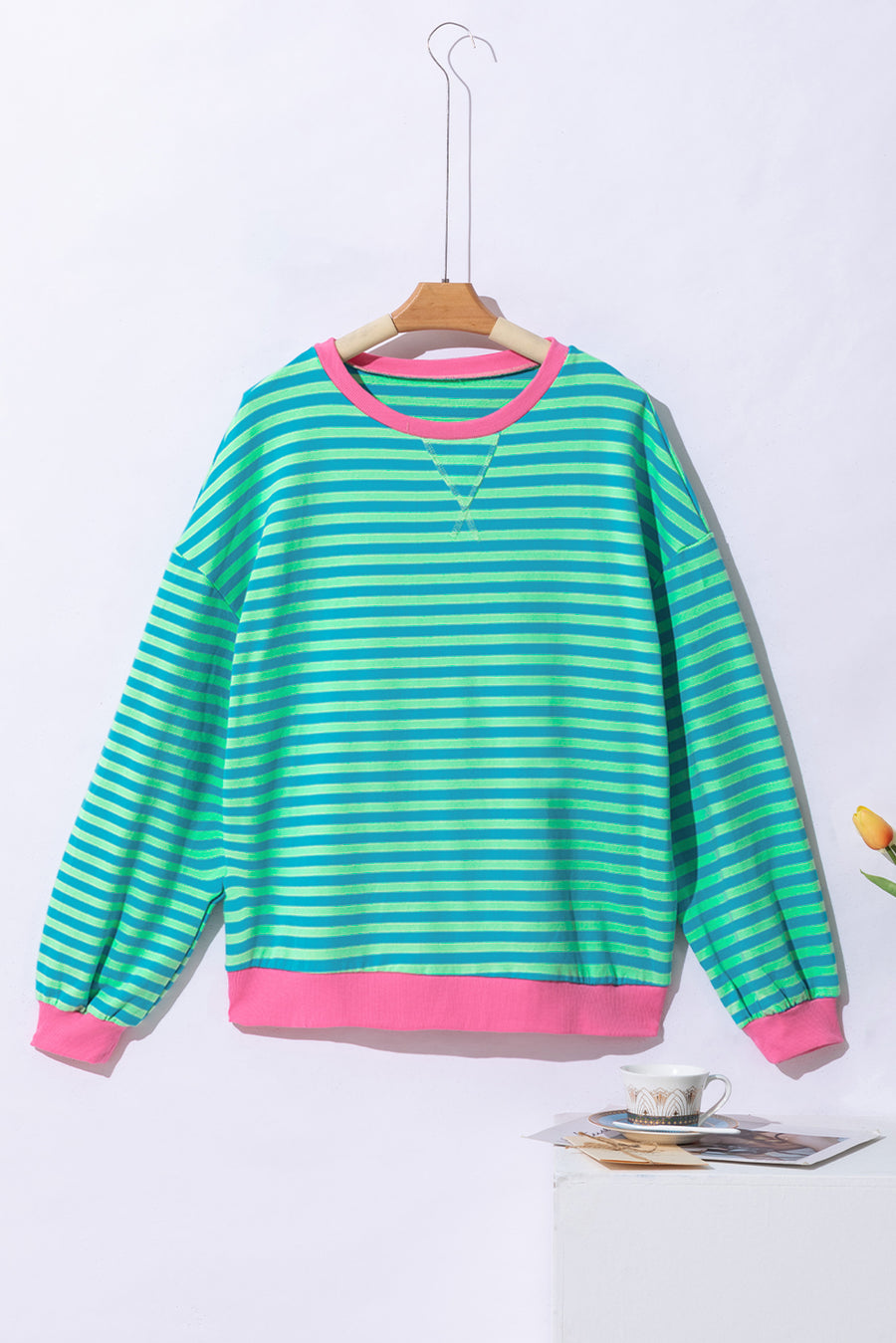 Striped Contrast Trim Oversized Sweatshirt- 4 Colors