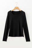 Chestnut Solid Color Long Sleeve Slim Fit Top