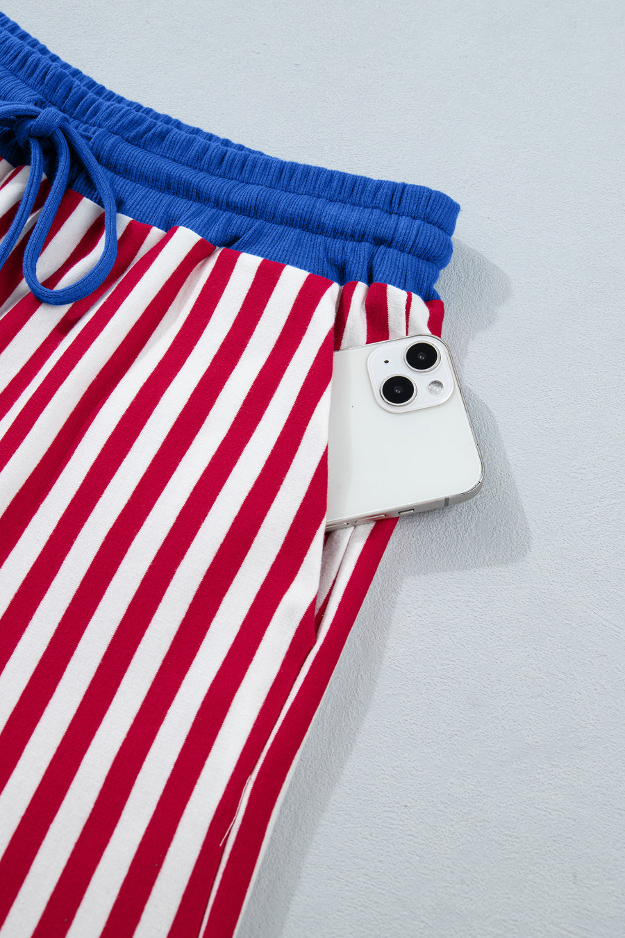 Striped Contrast Trim V-Neck T-Shirt and Drawstring Elastic Waist Shorts Set- 4 Colors