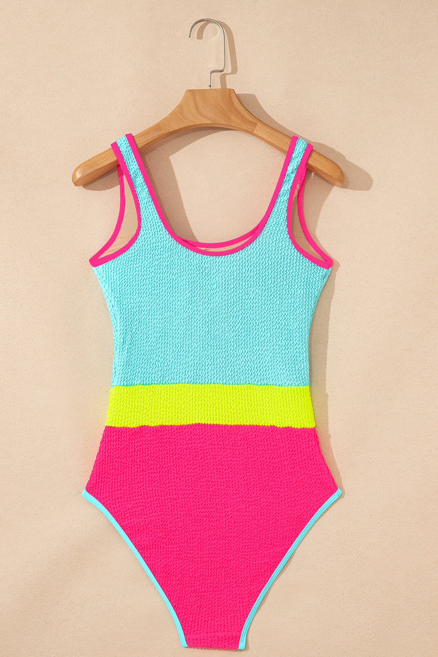 Textured Color Block One-Piece Swimsuit