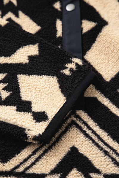 Beige Vintage Geometric Half Zip Plush Sweatshirt