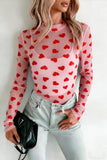 Heart Printed Sheer Mesh Long Sleeve Top- 2 Colors