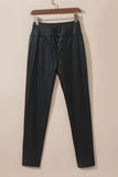 Black Piping Trim Sleek Faux Leather High Waist Leggings