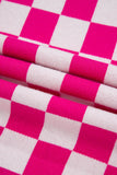 Fuchsia Checkered Pattern Cap Sleeve Knit Top