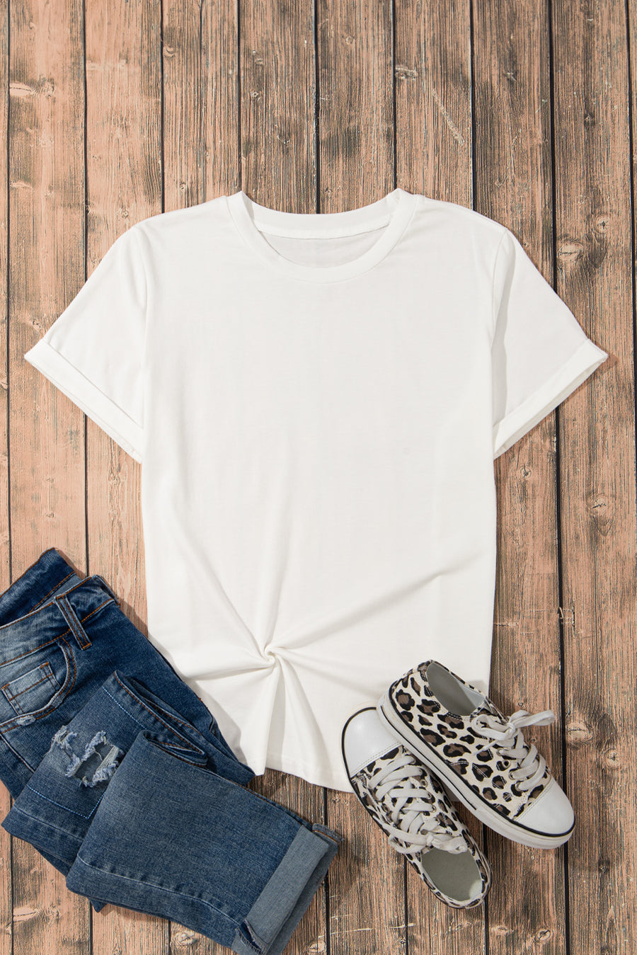 Basic Crew Neck Rolled Sleeve T-Shirt- 12 Colors