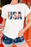 White Faux Patchwork USA Graphic T-Shirt