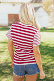 Red and White Striped Crew Neck T-Shirt
