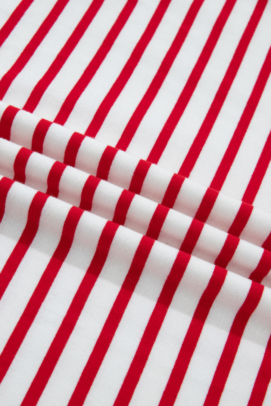 Plus Size Red Striped Scalloped Trim Crew Neck Short Sleeve T-Shirt
