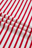 Plus Size Red Striped Scalloped Trim Crew Neck Short Sleeve T-Shirt