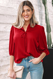 Frilled V-Neck Bow Detail 3/4 Sleeve Blouse- 2 Colors