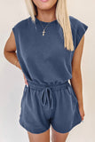 Cut-Out Back Drawstring Knit Romper- 2 Colors