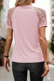 Seamed Detail Contrast Lace Raglan Sleeve T-Shirt- 2 Colors