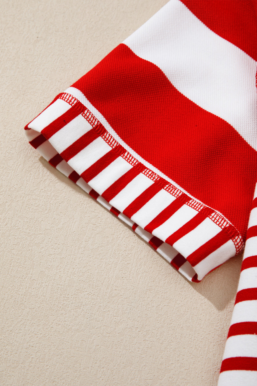 Red Striped Sequin Bows Short Sleeve Oversized Top