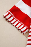 Red Striped Sequin Bows Short Sleeve Oversized Top