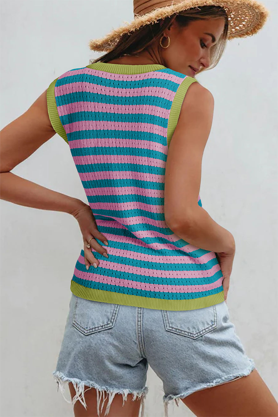 Striped Contrast Trim Sleeveless Sweater Vest- 3 Colors